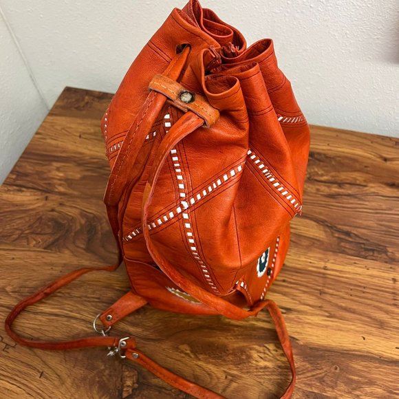 Vegan TannedGenuine Leather Round Bottom BagHandmade